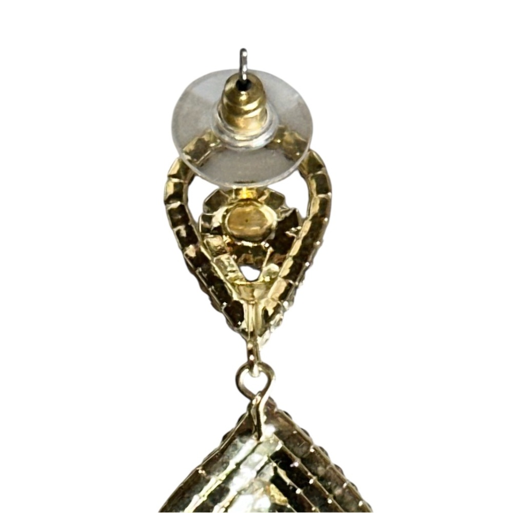 Gold Rhinestone Teardrop Earrings Marylin Monroe Bridal Pageant Prom Statement - Picture 6 of 7